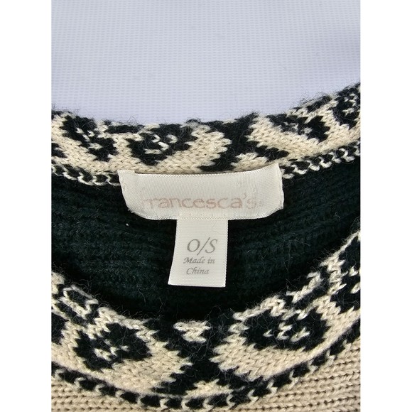 Francesca's Aztec Double Layer Knit Poncho Cape Sweater with Fringe One Size - Picture 4 of 6